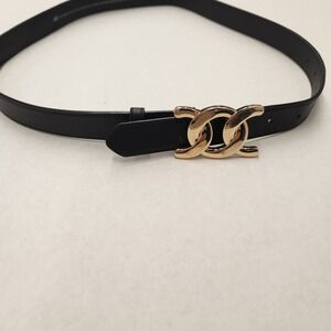 H&M Black Belt Gold Interlocking Buckle Small S‎ Women's Fashion Accessory